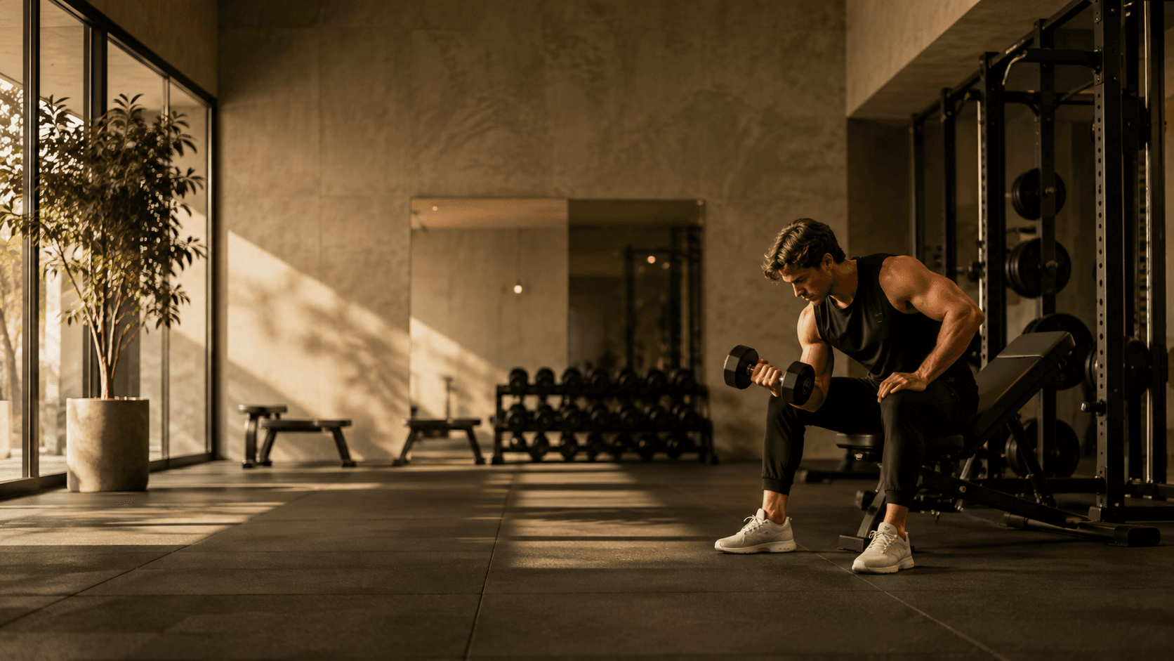 Athlet beim Krafttraining in einem modernen Studio