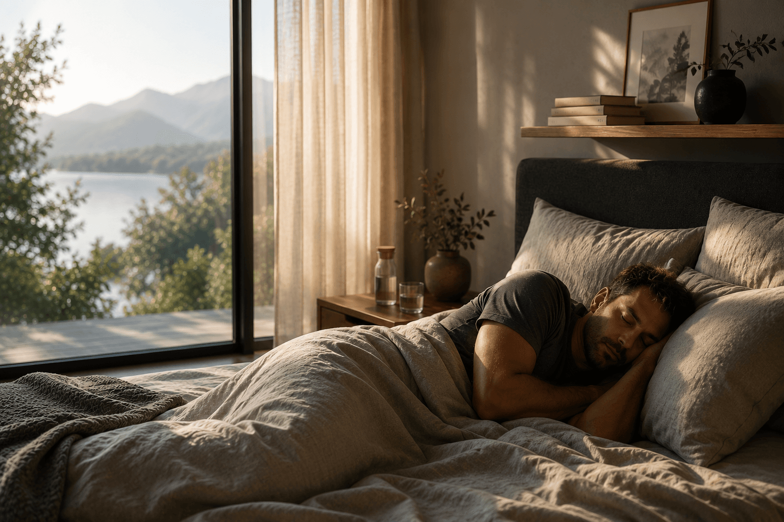 Ruhiges Schlafzimmer am frühen Morgen