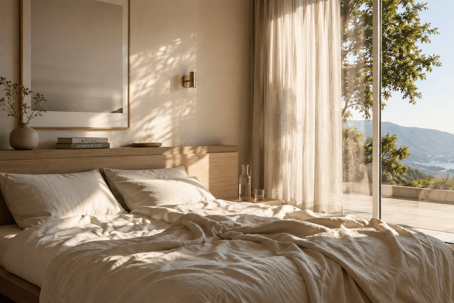 Ruhige Schlafszene in einem abgedunkelten Schlafzimmer
